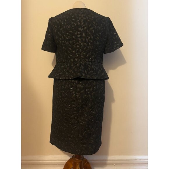 St John silk Black Metallic Siver Textured Floral Print Peplum Sheath Dress Sz 8 - Picture 9 of 9